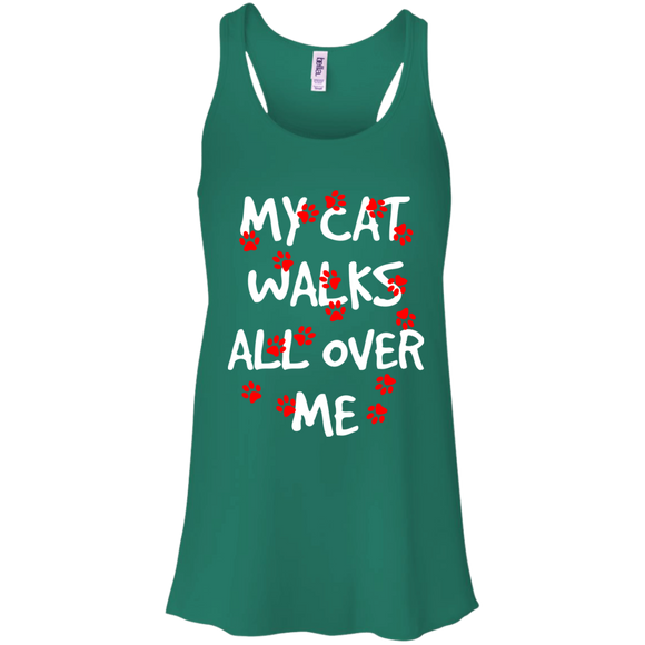 My Cat Walks All Over Me Flowy Racerback Tank