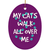My Cats Walk All Over Me - Turquoise Pawprints Ceramic Ornaments in 4 Shapes
