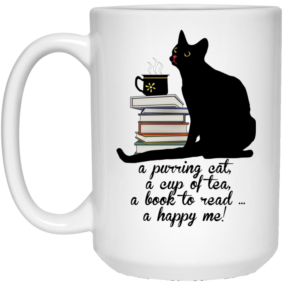 Cat-Tea-Book-Happy - White Mugs