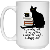 Cat-Tea-Book-Happy White Mugs