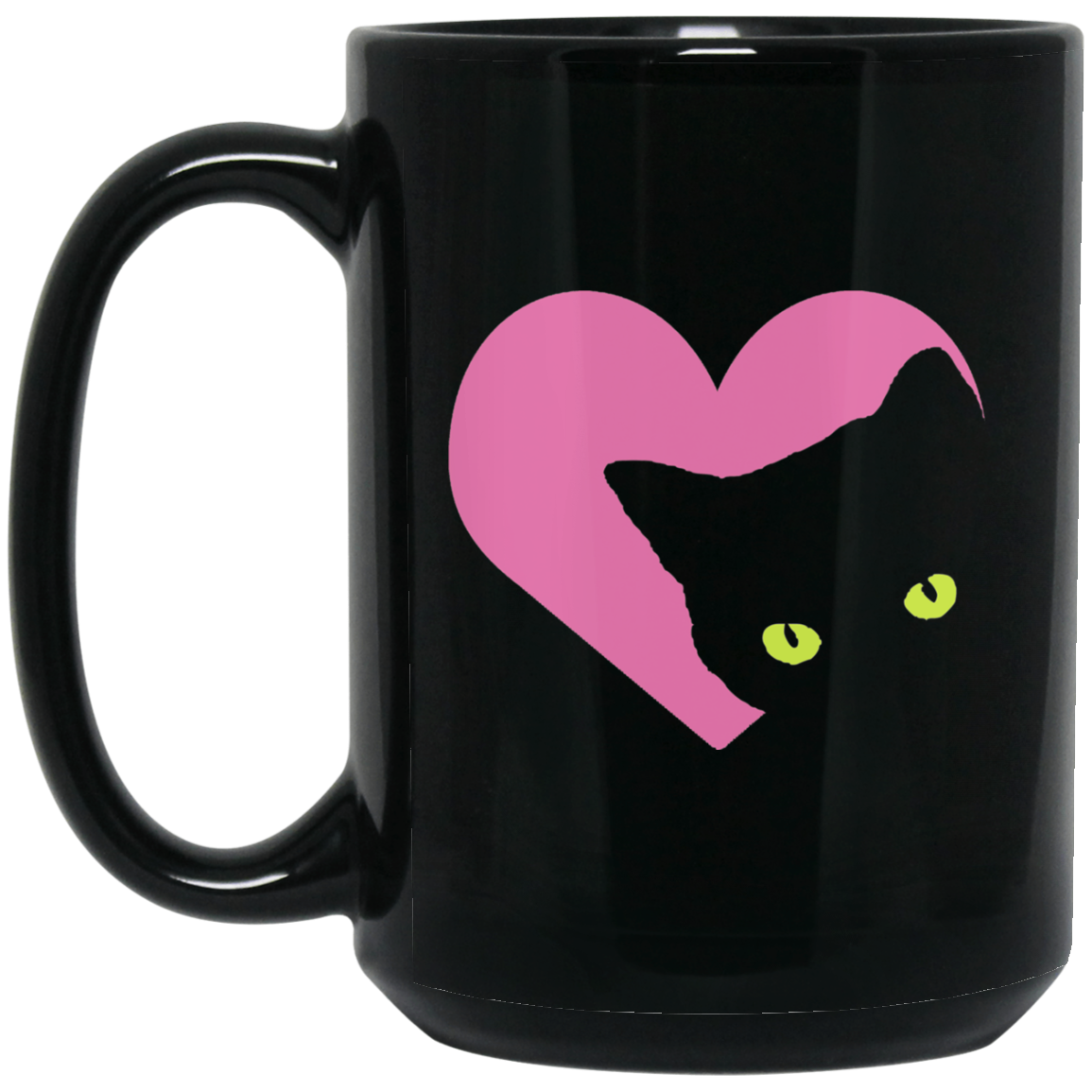 Black Cat Heart - 11 and 15 oz Black Mugs