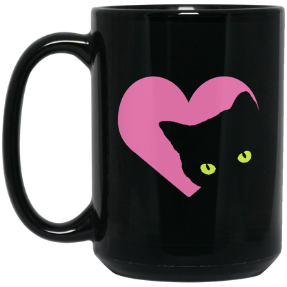 Black Cat Heart - 11 and 15 oz Black Mugs