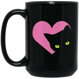Black Cat Heart 11 and 15 oz Black Mugs