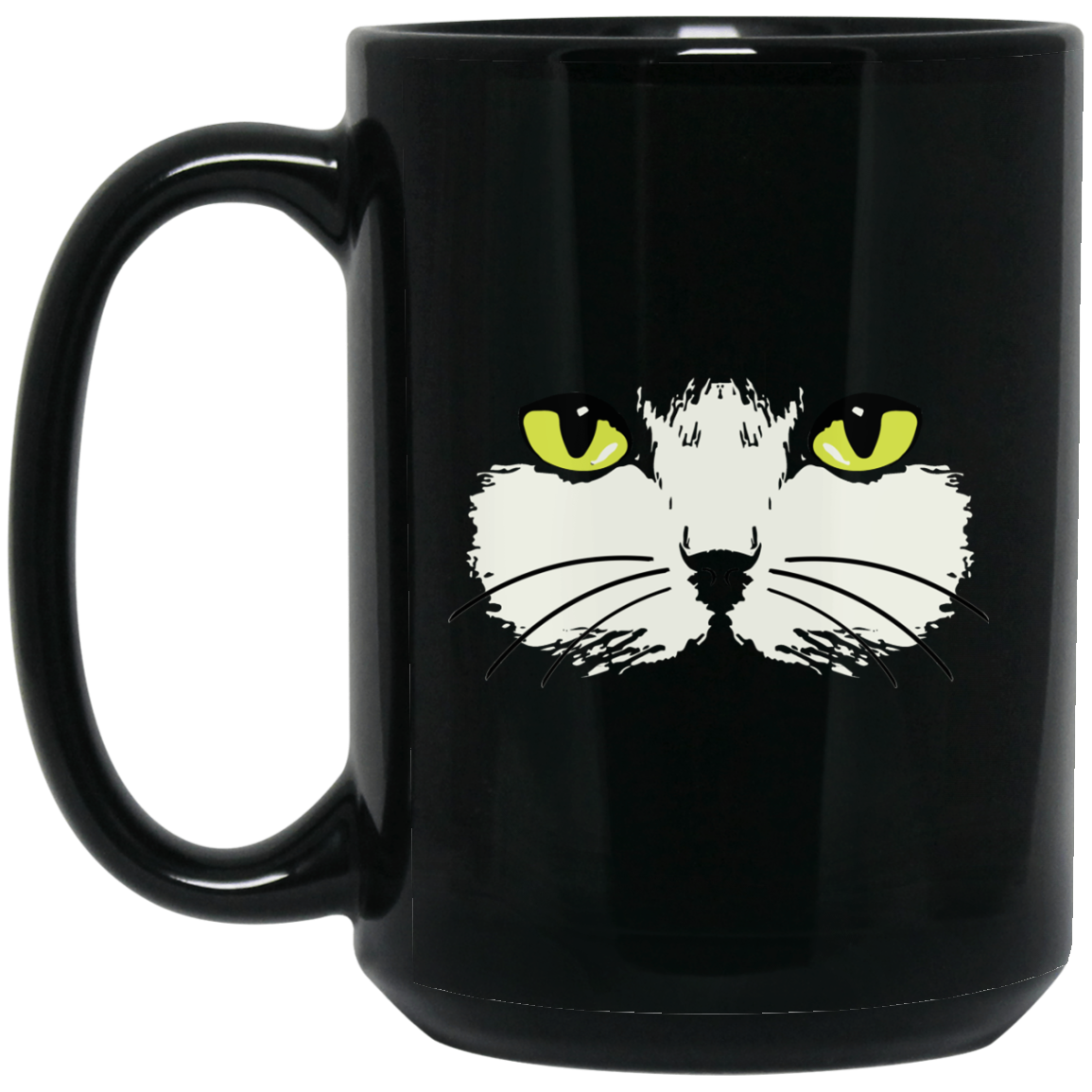Gold Eyed Cat Face - 11 and 15 oz Black Mugs