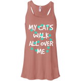 My Cats Walk All Over Me - Turquoise Pawprints Flowy Racerback Tank