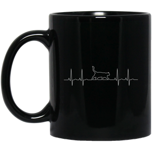 Walking Cat Heartbeat 11 and 15 oz Black Mugs