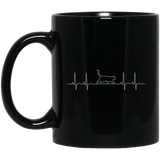 Walking Cat Heartbeat 11 and 15 oz Black Mugs