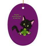 Lucky the Black Cat with Shamrock Ceramic Ornaments in 4 Shapes