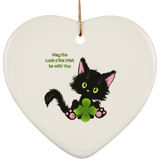Lucky the Black Cat with Shamrock Ceramic Ornaments in 4 Shapes