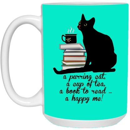 Cat-Tea-Book-Happy - White Mugs