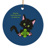 Lucky the Black Cat with Shamrock Ceramic Ornaments in 4 Shapes