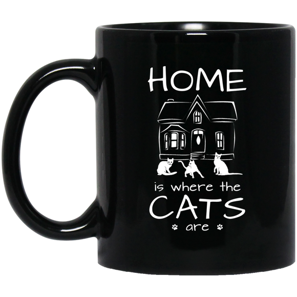 Home is Where the Cats Are 11 and 15 oz Black Mugs