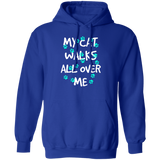 My Cat Walks All Over Me - Turquoise Pawprints Hoodie