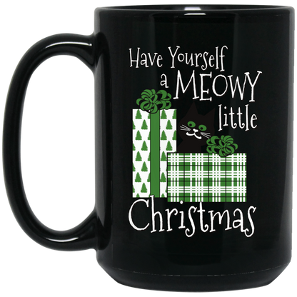 Meowy Little Christmas - 11 and 15 oz Black Mugs
