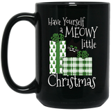 Meowy Little Christmas 11 and 15 oz Black Mugs