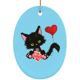 Lucky the Black Cat with Valentine Ceramic Ornaments in 4 Shapes