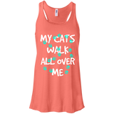 My Cats Walk All Over Me - Turquoise Pawprints Flowy Racerback Tank