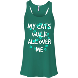 My Cats Walk All Over Me - Turquoise Pawprints Flowy Racerback Tank