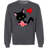 Lucky the Black Cat with Valentine Crewneck Pullover Sweatshirt