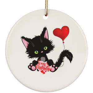 Lucky the Black Cat with Valentine Ceramic Ornaments in 4 Shapes