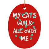 My Cats Walk All Over Me - Turquoise Pawprints Ceramic Ornaments in 4 Shapes