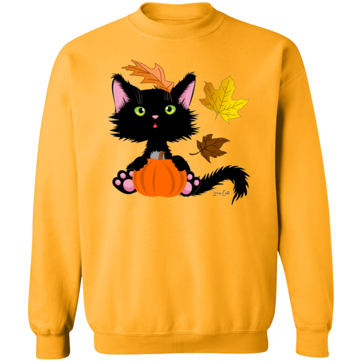 Lucky the Black Cat with Pumpkin Crewneck Pullover Sweatshirt