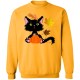 Lucky the Black Cat with Pumpkin Crewneck Pullover Sweatshirt