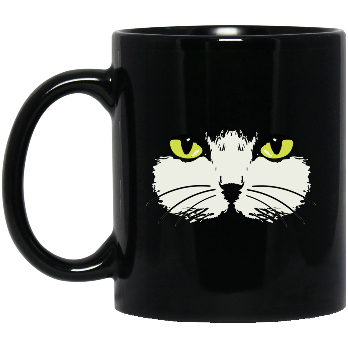 Gold Eyed Cat Face - 11 and 15 oz Black Mugs