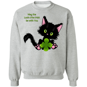 Lucky the Black Cat with Shamrock Crewneck Pullover Sweatshirt