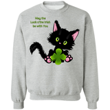 Lucky the Black Cat with Shamrock Crewneck Pullover Sweatshirt