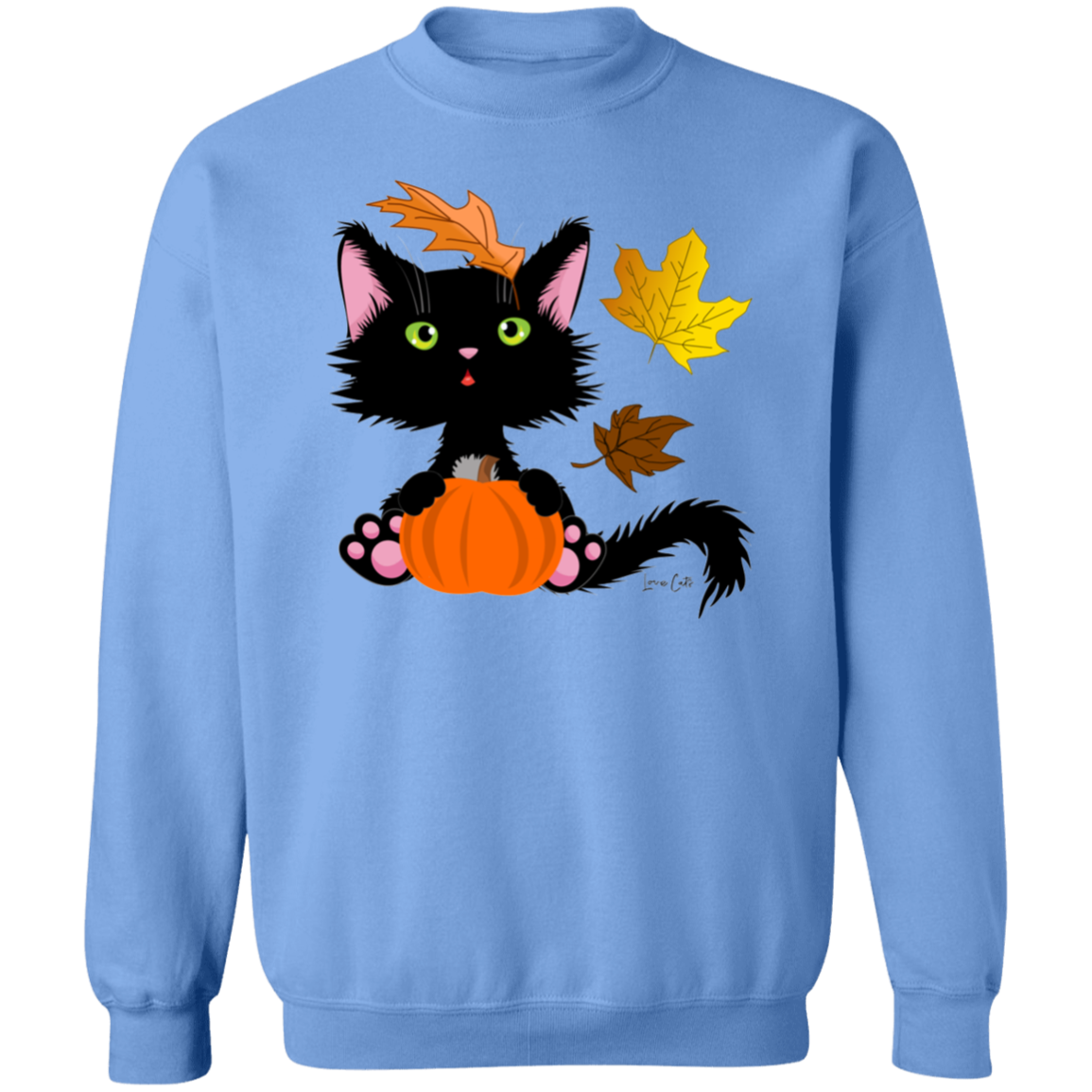 Lucky the Black Cat with Pumpkin Crewneck Pullover Sweatshirt