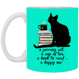 Cat-Tea-Book-Happy White Mugs