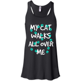 My Cat Walks All Over Me - Turquoise Pawprints Flowy Racerback Tank