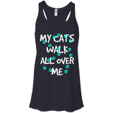 My Cats Walk All Over Me - Turquoise Pawprints Flowy Racerback Tank