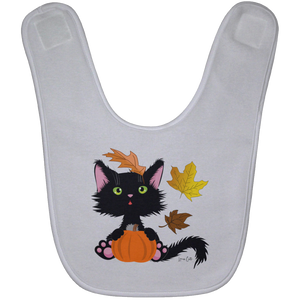 Lucky the Black Cat with Pumpkin Baby Bib