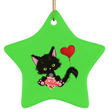 Lucky the Black Cat with Valentine Ceramic Ornaments in 4 Shapes
