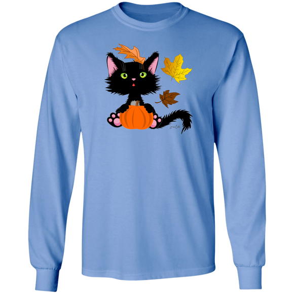 Lucky the Black Cat with Pumpkin LS Ultra Cotton T-Shirt