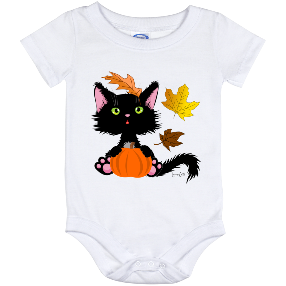 Lucky the Black Cat with Pumpkin Baby Onesies