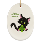 Lucky the Black Cat with Shamrock Ceramic Ornaments in 4 Shapes