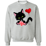 Lucky the Black Cat with Valentine Crewneck Pullover Sweatshirt
