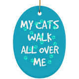 My Cats Walk All Over Me - Turquoise Pawprints Ceramic Ornaments in 4 Shapes