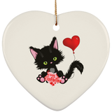 Lucky the Black Cat with Valentine Ceramic Ornaments in 4 Shapes