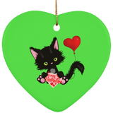 Lucky the Black Cat with Valentine Ceramic Ornaments in 4 Shapes