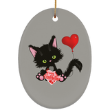 Lucky the Black Cat with Valentine Ceramic Ornaments in 4 Shapes