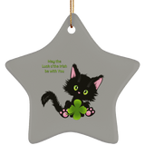 Lucky the Black Cat with Shamrock Ceramic Ornaments in 4 Shapes