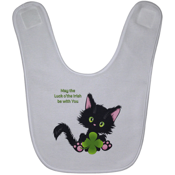 Lucky the Black Cat with Shamrock Baby Bib