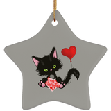 Lucky the Black Cat with Valentine Ceramic Ornaments in 4 Shapes