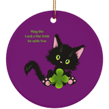 Lucky the Black Cat with Shamrock Ceramic Ornaments in 4 Shapes