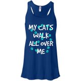 My Cats Walk All Over Me - Turquoise Pawprints Flowy Racerback Tank
