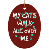 My Cats Walk All Over Me - Turquoise Pawprints Ceramic Ornaments in 4 Shapes